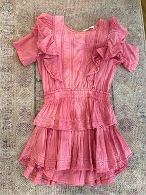 LoveShackFancy Pink Ruffle Tiered Cotton Dress